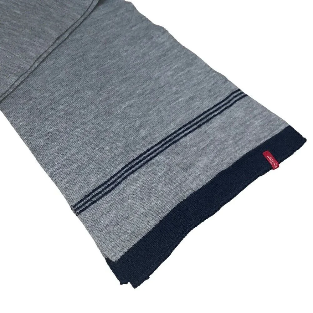 Levi's Unisex Knit Scarf  100% Acrylic Colorblock Gray Blue 58 in. by 11 in.